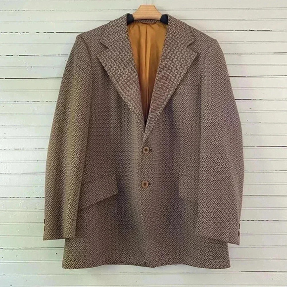 Vintage Curlee Blazer Fitted Jacket Men’s Suit Coat Houndstooth Tweed Academia - Picture 1 of 16
